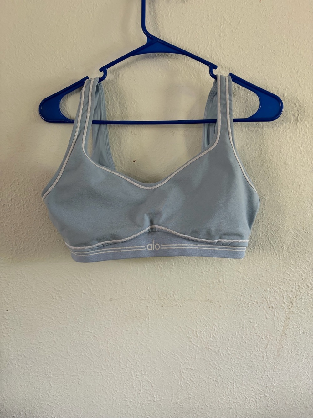 ALO Yoga Light Blue Sports Bra with White Trim